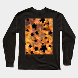 Halloween Game Room Decor | Black and Orange Meeple Long Sleeve T-Shirt